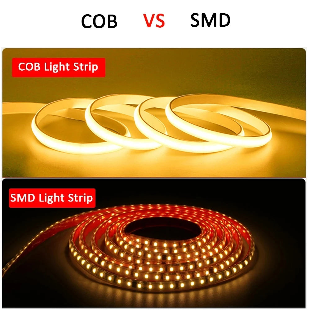 220V LED Strip Lights with ON-OFF Switch Waterproof COB Flexible Ribbon Tape for Room Kitchen Garden Outdoor Lighting